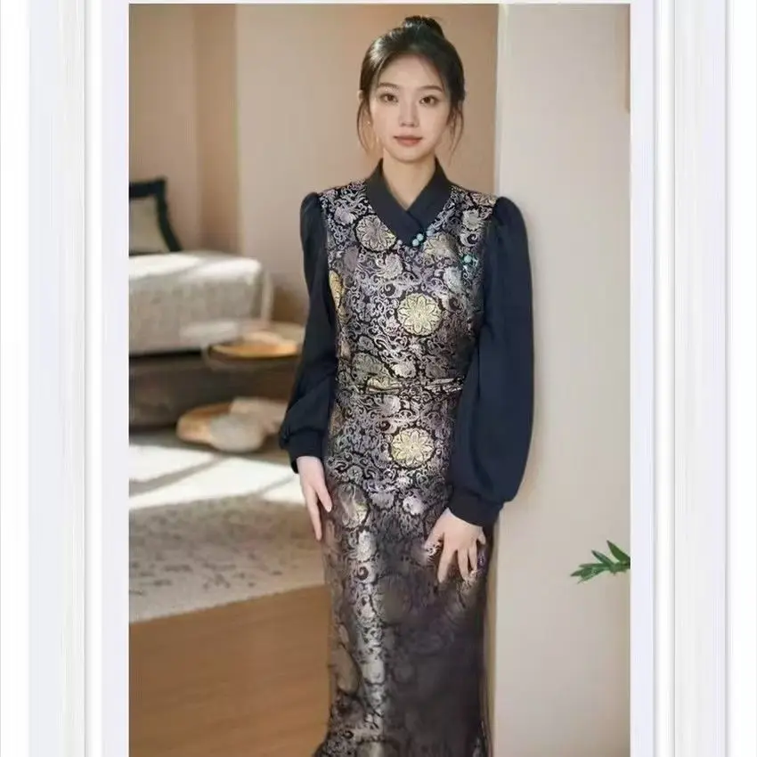 

Тибетская длинная модная сумка для людей среднего и молодого возраста на весну, лето и осень, юбка-пусеты, танцевальная одежда Гуочжуан