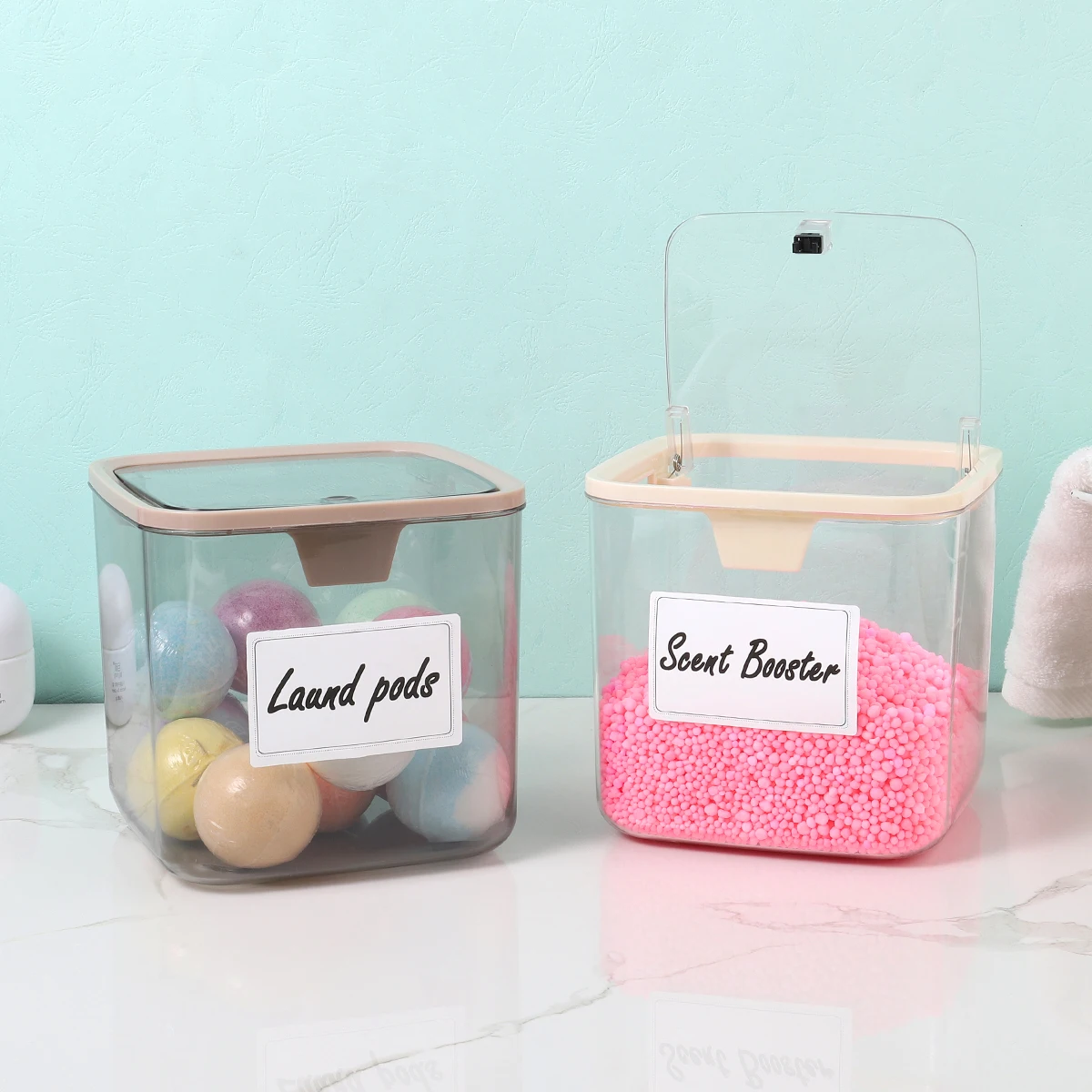 Laundry Pods Containers Storage Box Laundry Powder Containers Laundry Detergent Dispenser with Lids and Labels for Laundry Room