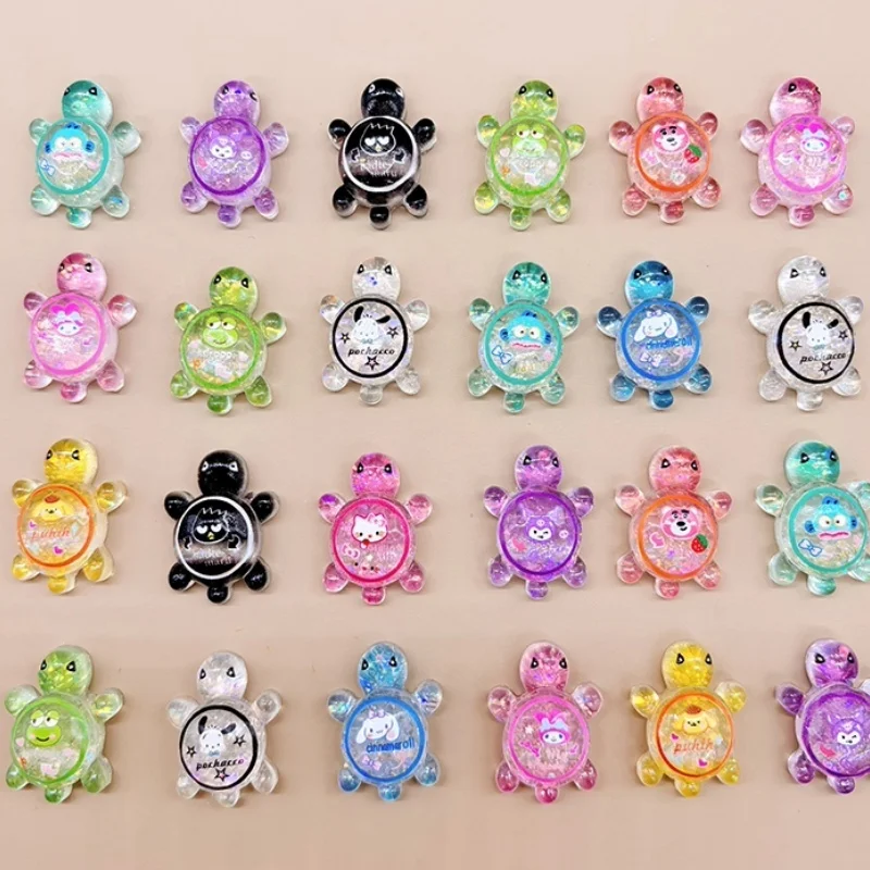 

100 шт. Sanrio Kawaii черепаха с плоской задней частью, смоляные подвески-блестящие мультяшные скрапбукинг, ювелирные изделия своими руками, шпильки, аксессуары, подарок для детей