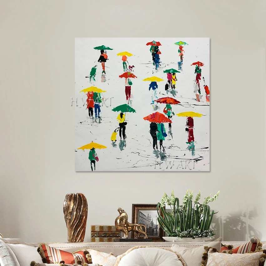 Rain Day Figure Art Acrylic Canvas Handmade Oil Painting New Arrival Abstract Picture Decor Frameless Wall Hanging Artwork