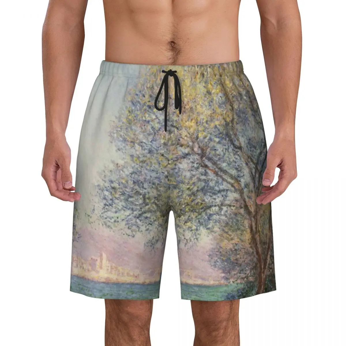 

Custom Morning At Antibes Swim Trunks Mens Quick Dry Board Shorts Claude Monet Modern Painting Art Bathing Suits Boardshorts