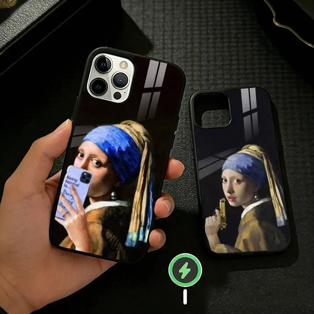 

Girl With A Pearl Earring Vermeer Phone Case For iPhone 17 16 15 14 13 12 Pro Max Plus for Mirror Wireless Magnetic Cover
