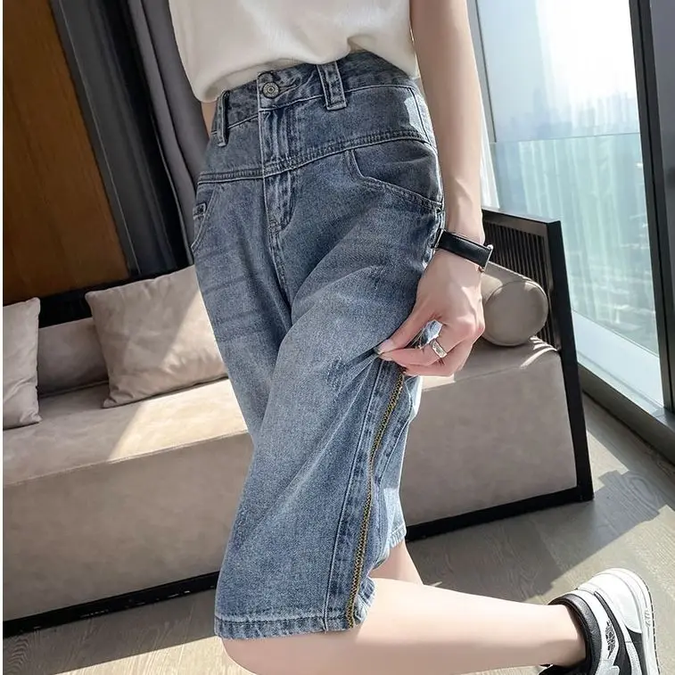 

Jeans For Women In Summer Thin Design 2025 New Style Casual And Loose Five Part Harem Mid Length Pants Straight Leg Pants