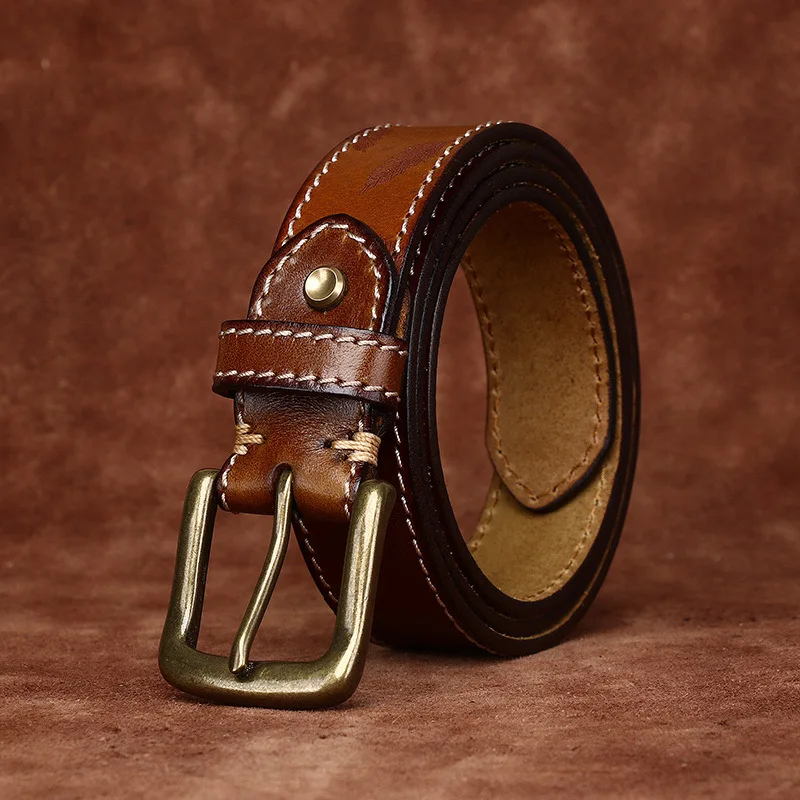 حزام رجالي من الجلد الطبيعي بإبزيم على شكل دبوس من جلد البقر، حزام عصري متعدد الاستخدامات بعرض 3.3 سم