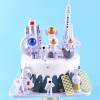 Astronaut Figurine Cake Toppers Miniature Rocket Space Shuttle Boy Birthday Supplies Party Decoration Baby Shower Ornament