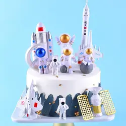 Astronaut Figurine Cake Toppers Miniature Rocket Space Shuttle Boy Birthday Supplies Party Decoration Baby Shower Ornament