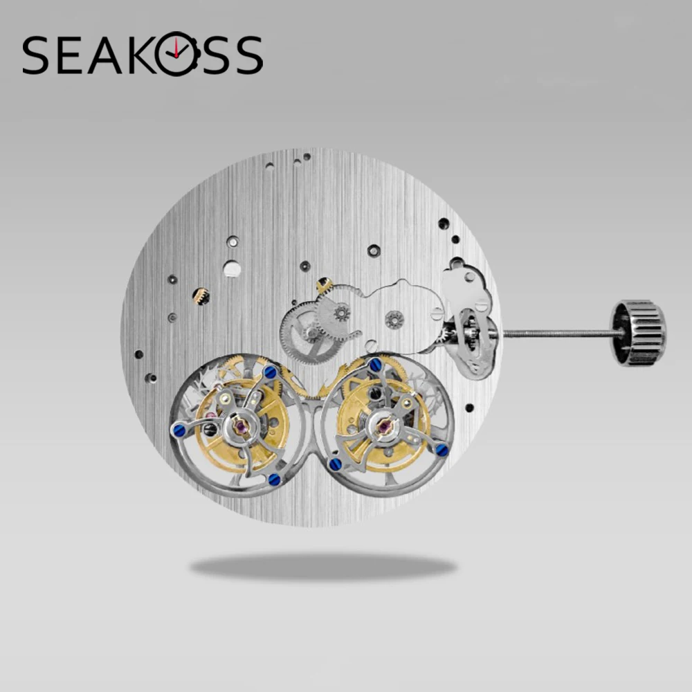 SEAKOSS SL-5301 Mechanische Uhr mit Doppel-Tourbillon-Uhrwerk, 37 Steine, 21600, 5 & 7 Uhr Balance-Rad, Handaufzug