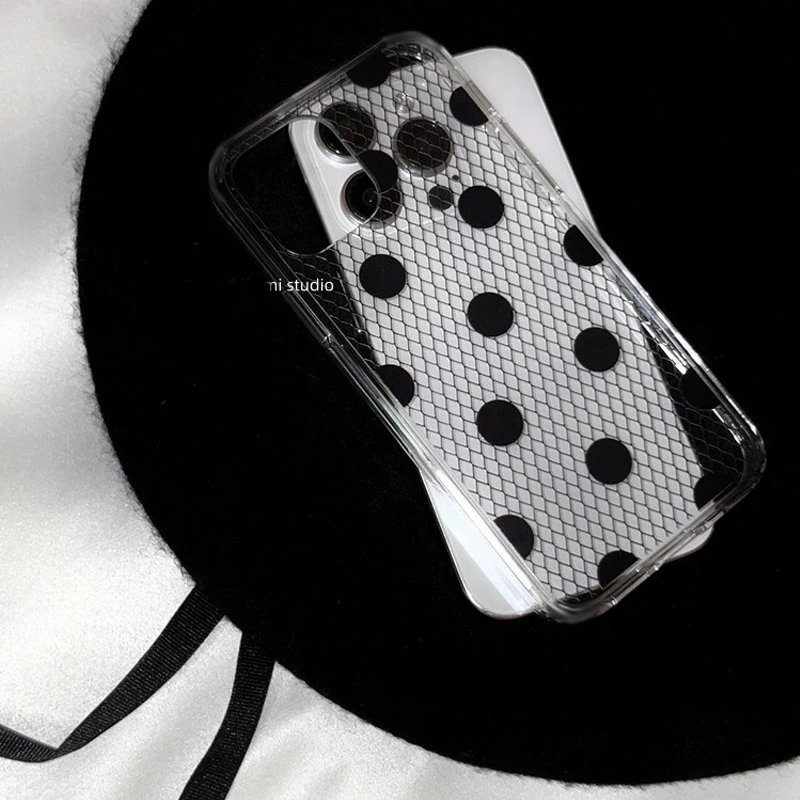 Funda de teléfono Ins Sexy Girl Wave Point de encaje para iPhone 17 AIR 16 15 14 13 12 11 Pro MAX X XR XSMAX 7 8 Plus Y2K cubierta suave transparente