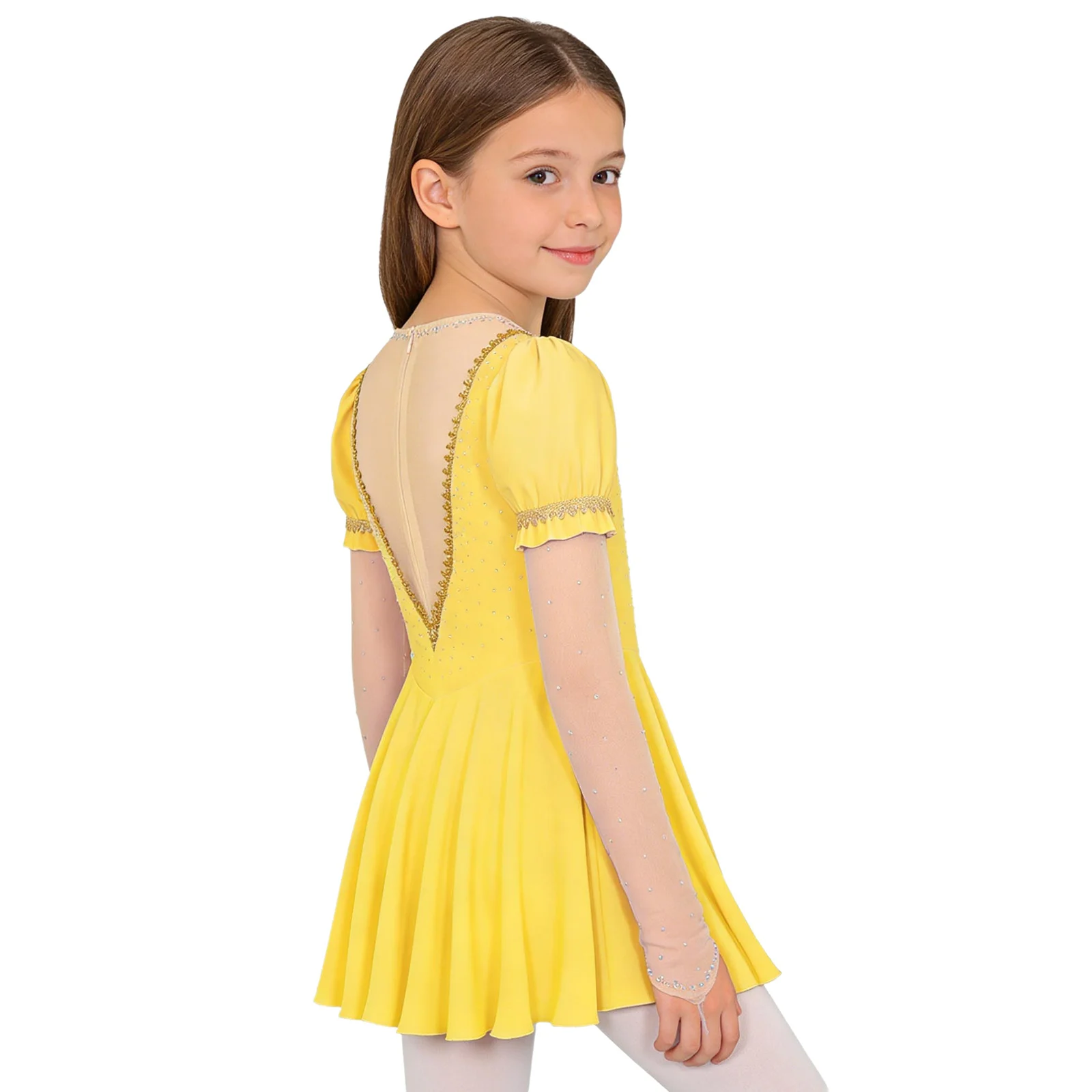 

Halloween Princess Performance Costume Girls Rhinestones Ballet Dance Tutu Leotard Sheer Mesh Patchwork Ruffled Chiffon Dress