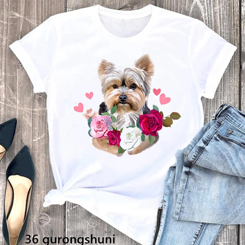 

Yorkie/French Bulldog Mom Print White T Shirt Women Dog Lover Tee Shirt Femme Summer Top Female T-Shirt Camisetas Mujer Tshirts