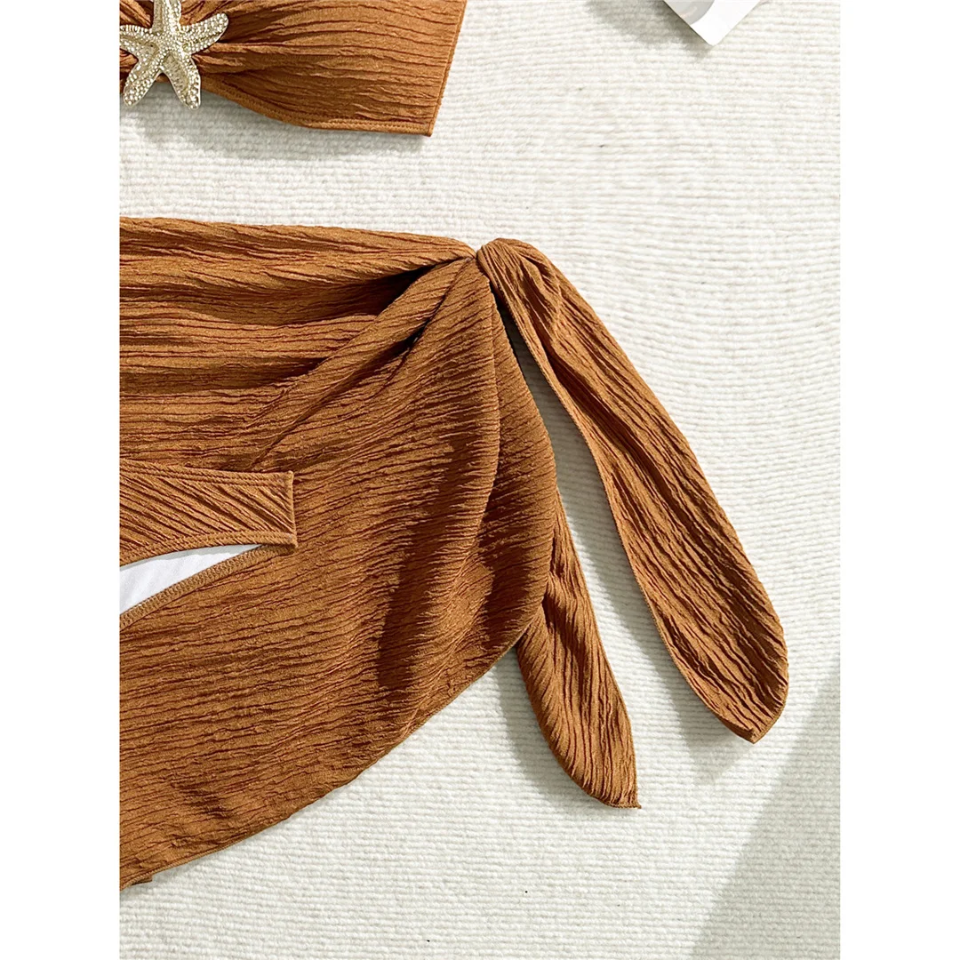 3-teiliges Set mit Sarong, Metallstern-Halterneck-Bikini, Damen-Badeanzug, Damen-Badebekleidung, dreiteiliges Bikini-Set, Badeanzug, Badebekleidung, Schwimmbekleidung V7042 – Detail 26