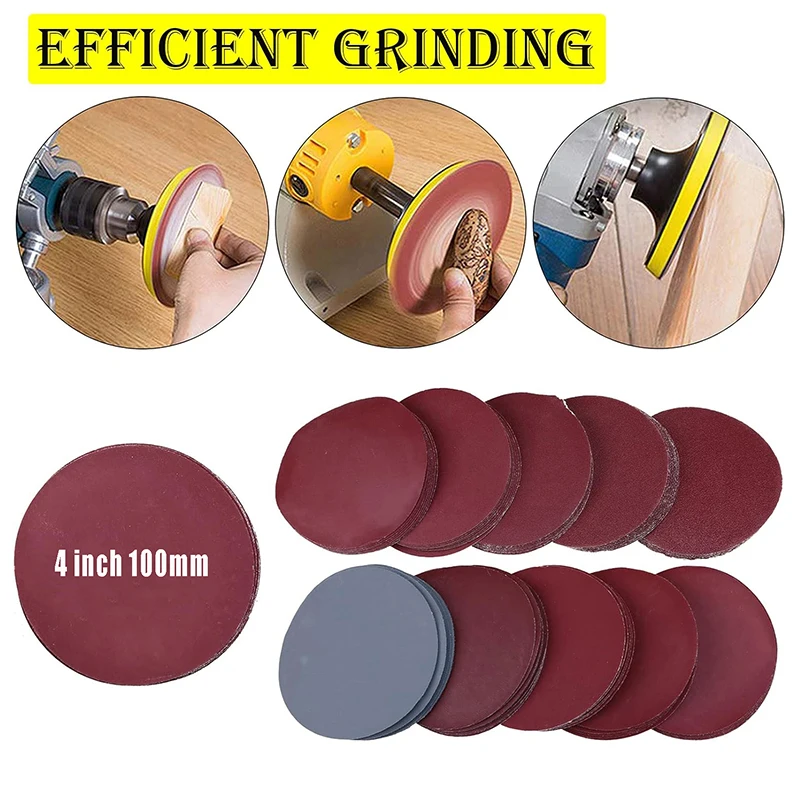 10/20/50 PCS 4 Inch 100 MM Aluminum Oxide Dry Sandpaper Sanding Discs Hook Loop 60-2000 Grits For Stone Furniture Wood Polishing