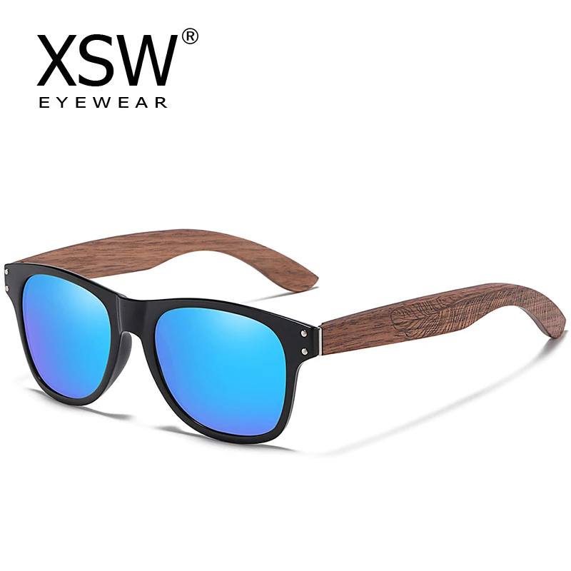 XSW Wooden Sunglasses Men's polarized fashion Black Walnut Sunglasses Log Black Eco-friendly Degradable Blue 8001