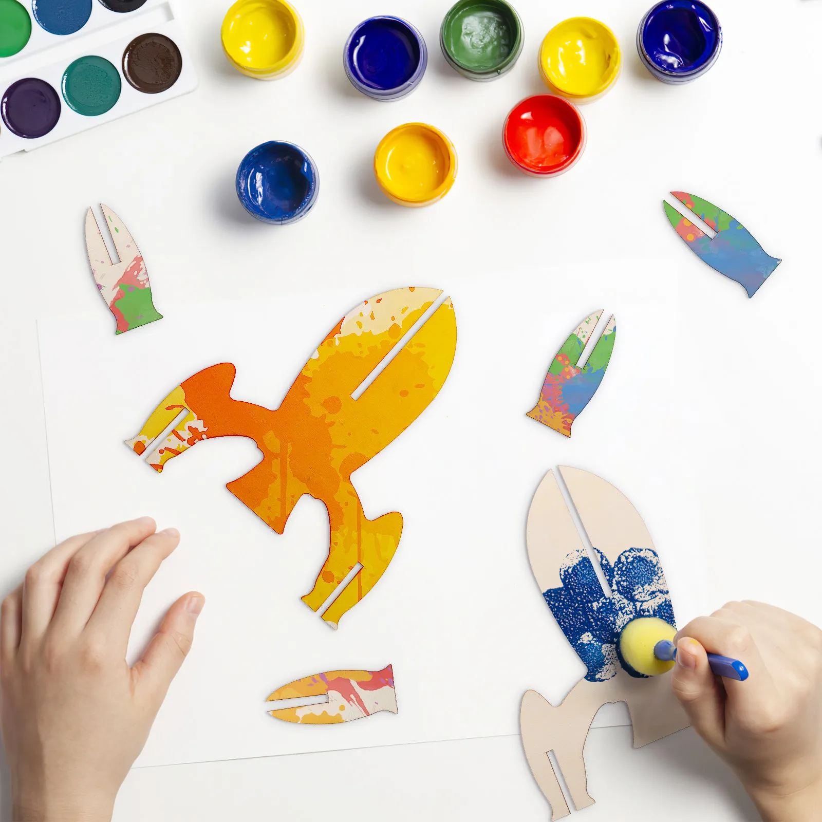 2Pcs 3D Wooden Rocket Puzzle DIY Assembly Kit for Children Family Bonding Project Develops Patience Observation Fine Motor