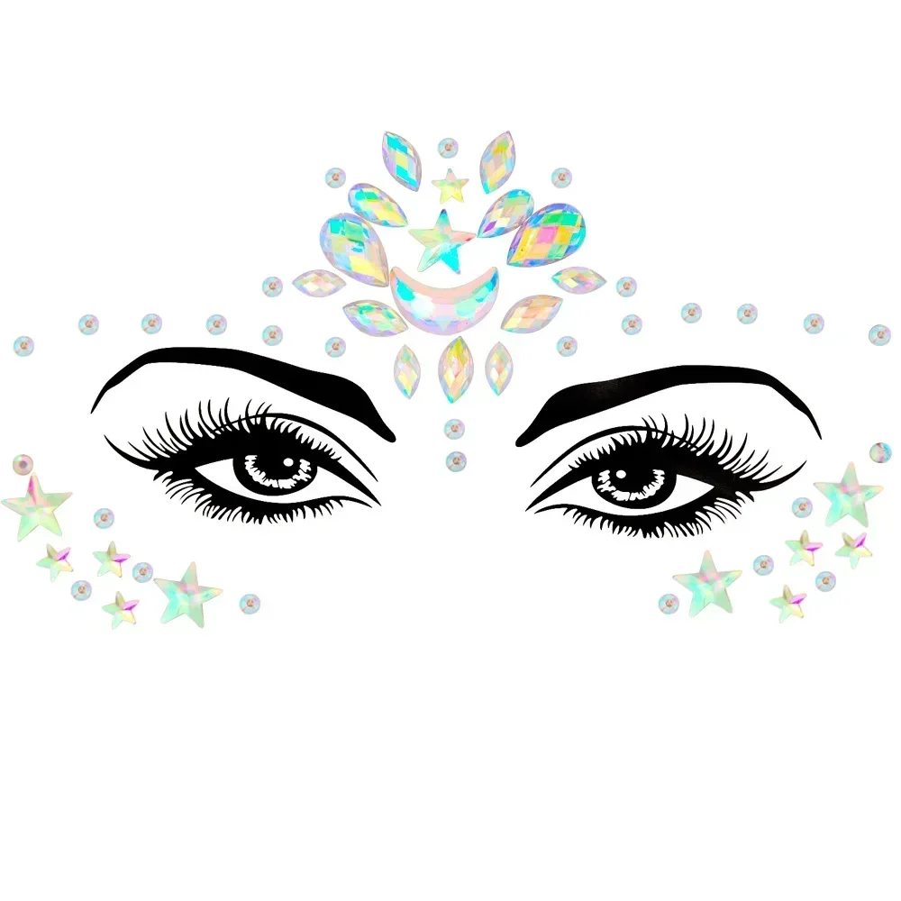 3D Sexy Face Tattoo Stickers Temporary Tattoos Glitter Fake Tattoo Rhinestones for Woman Party Face Jewels Tatoo