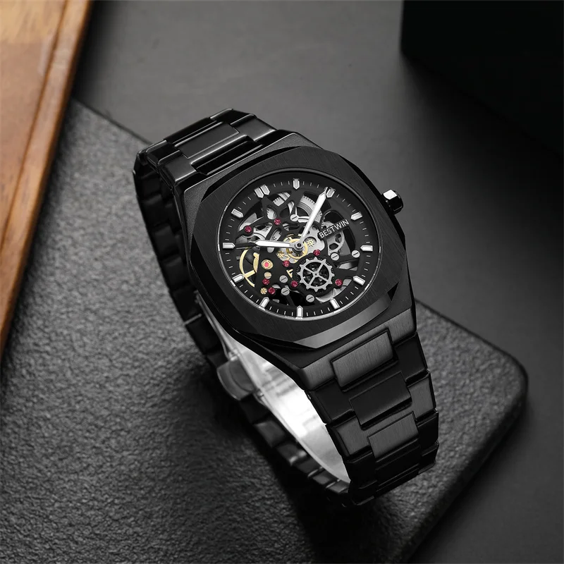 Luxury fashion hollowed out exquisite perspective dial men quartz waterproof watch European and American style suitable business