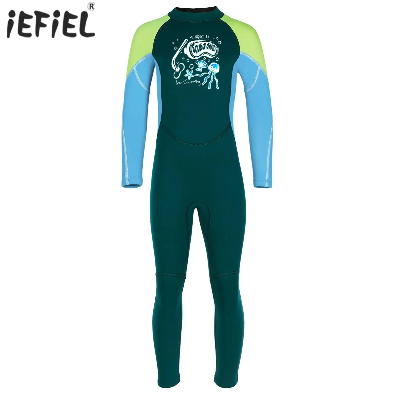 

Boys 2.5mm Neoprene One-piece Swimsuit Long Sleeve Graghic Print Swimwear Wet Suitin in Cold Water for Swimming Surfing Diving