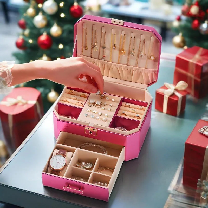 

Leather Jewelry Box Necklace Earring Ring Jewelry Organizer Case Portable Luxury Trinket Storage Boxes Watch Display Containers