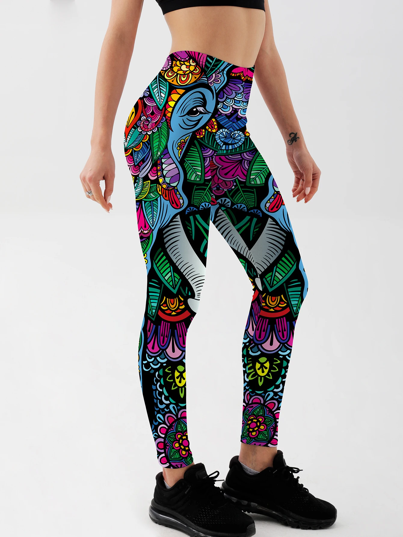 Modne damskie legginsy z nadrukiem zwierzęce do fitnessu wysoki stan siłownia Legging Push Up trening kobiet w kolorze z liściastym nadrukiem legginsy z nadrukiem