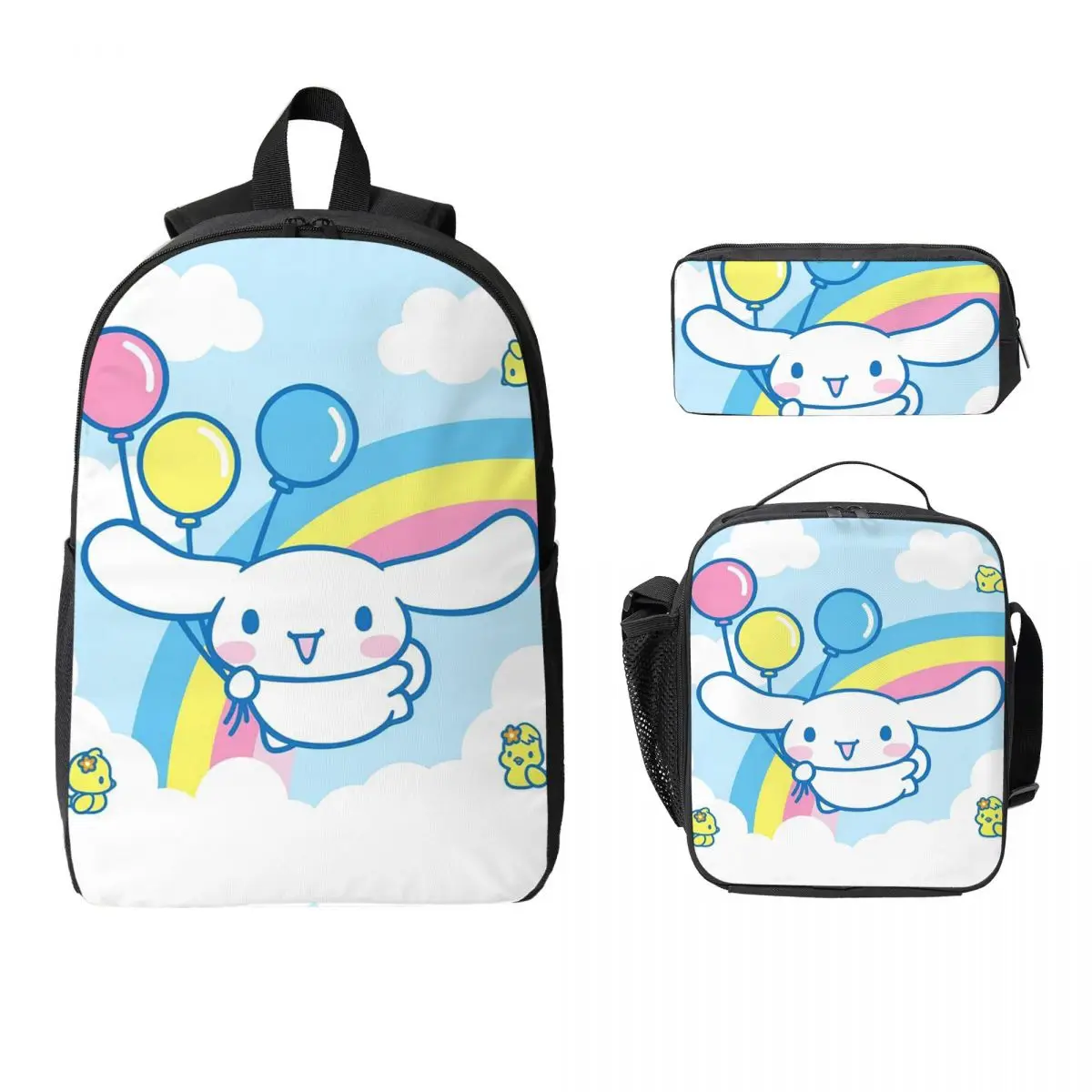 

Рюкзак Cinnamoroll Sanrio, студенческая сумка для книг для мальчиков и девочек, школьная сумка, сумки на плечо для ноутбука, 3 шт., изолированная сумка для обеда, пенал