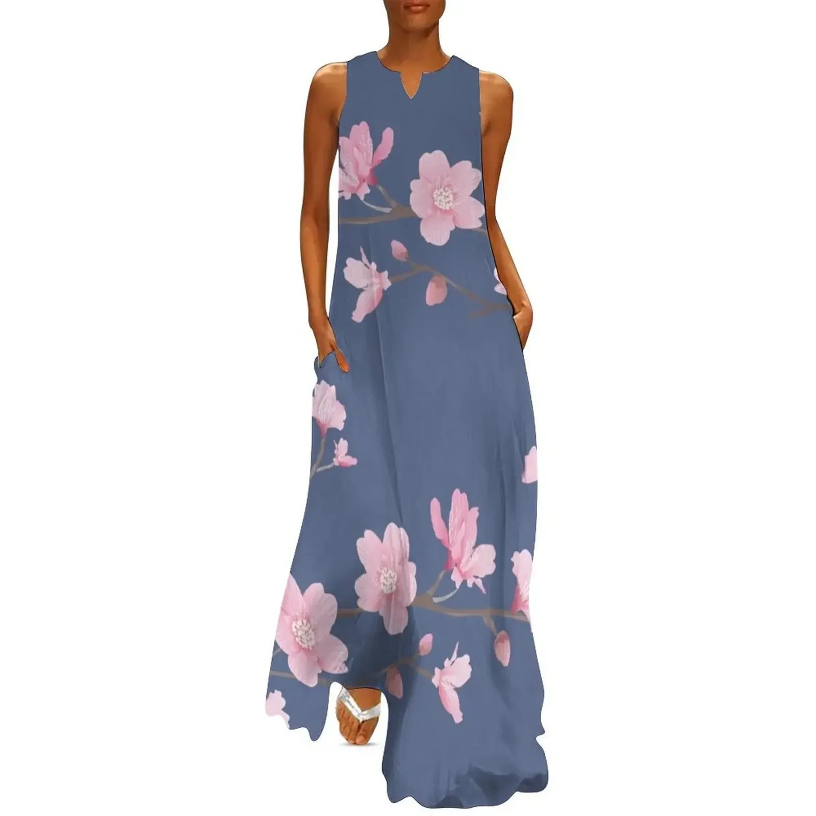 

Cherry Blossom flower plant - Denim blue Long Dress long dress women Dress