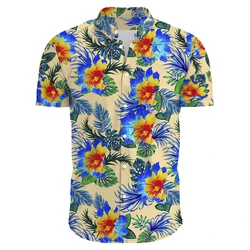 Summer Hawaiian Dress Shirt Mens Loose Colorful Printed Short Sleeve Plus Size 3XL Brand Clothing Men Beach Floral Aloha Shirts