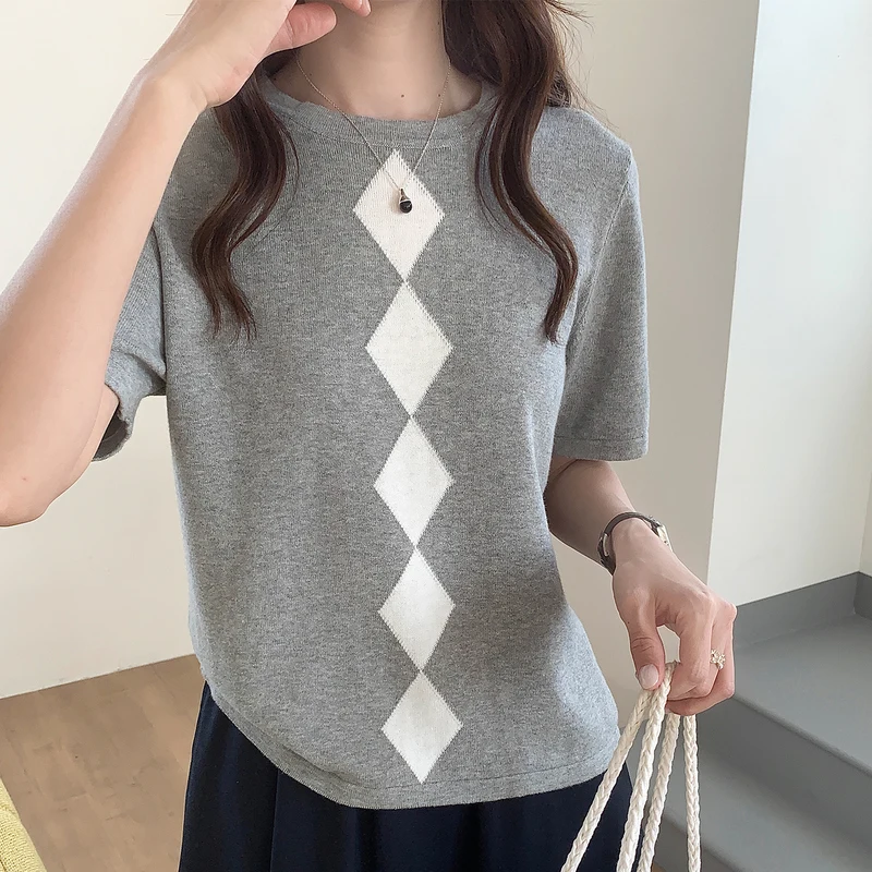 Women's T-shirt 100% Pure Cotton Summer New Round Neck Short Sleeved Fashionable Color Block Half Sleeved Solid color Tank Top