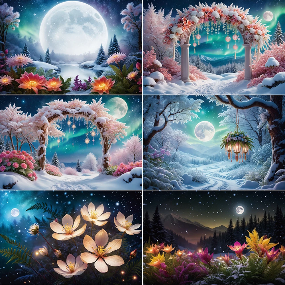 

MOON.QG Winter Children Enchanted Garden Party Background Wonderland Fairy Forest Birthday Backdrop Photography Studio Supplier