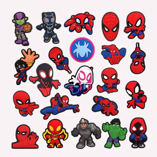 MINISO 1 Uds. Amuletos de zapatos de Spider-Man de Marvel dibujos animados superhéroe zueco Pin decoración de sandalias accesorios de zapatos zapatillas hebilla regalos