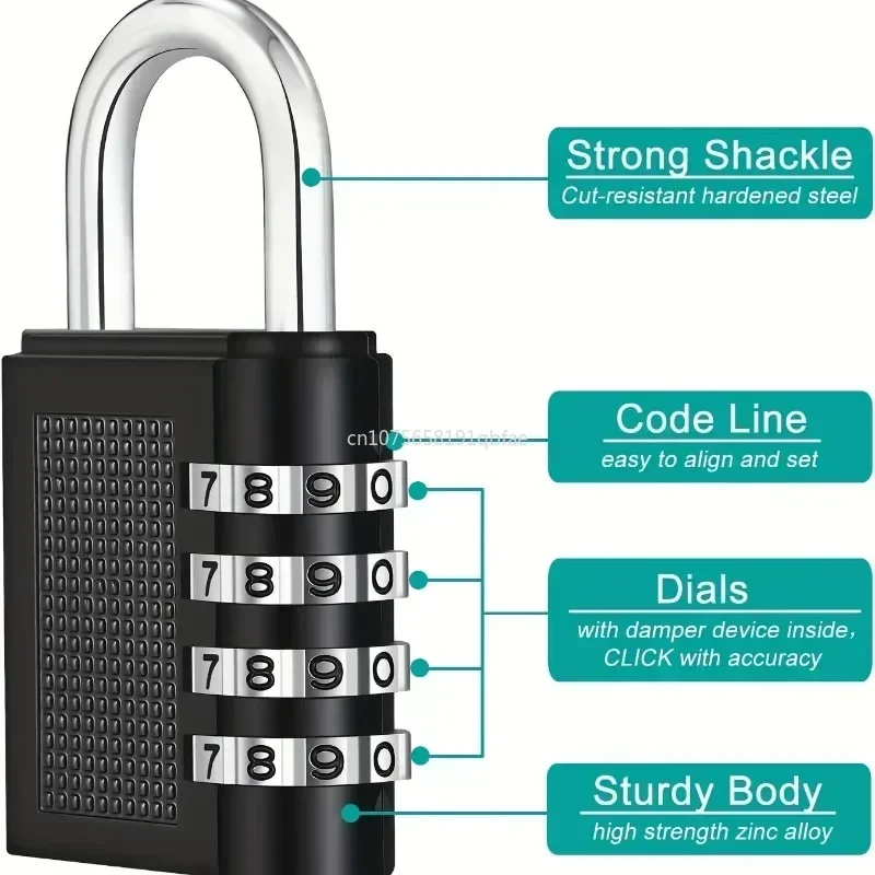 Combination Padlock 4-Position Zinc Alloy Outdoor Weatherproof Keyless Security Lock Resettable Metal Combination Lock