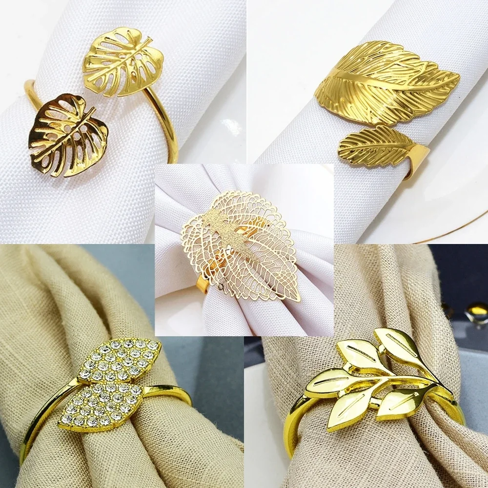 1Pc Gold Napkin Ring Fall Leaves Napkin Holder Buckle Wedding Birthday Party Hotel Napkin Towel Circle Dinner Table Decoration