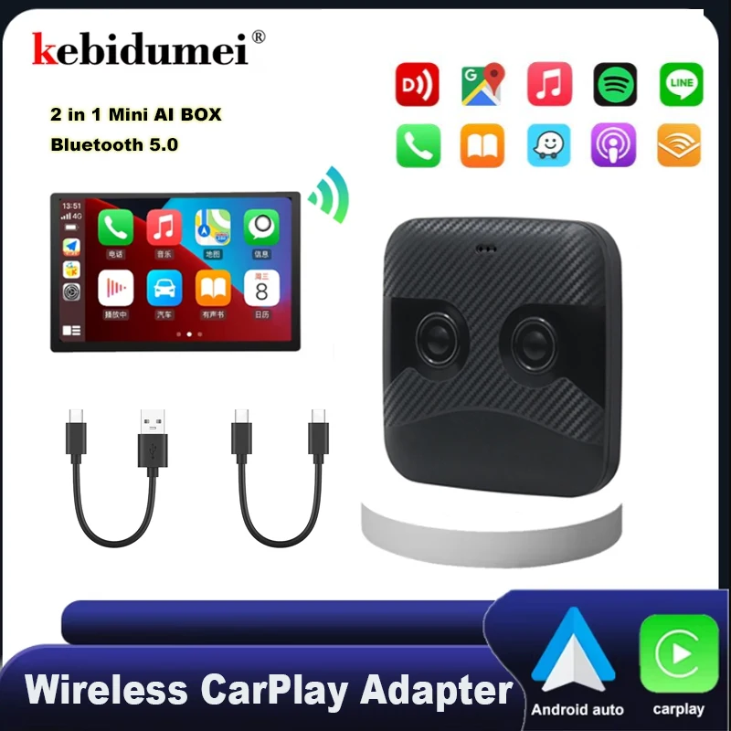 Kebidumei 2 in 1 Wireless CarPlay Adapter Android Auto Bluetooth 5.0 Smart Ai Box Plug And Play WiFi Fast Connect For Nissan