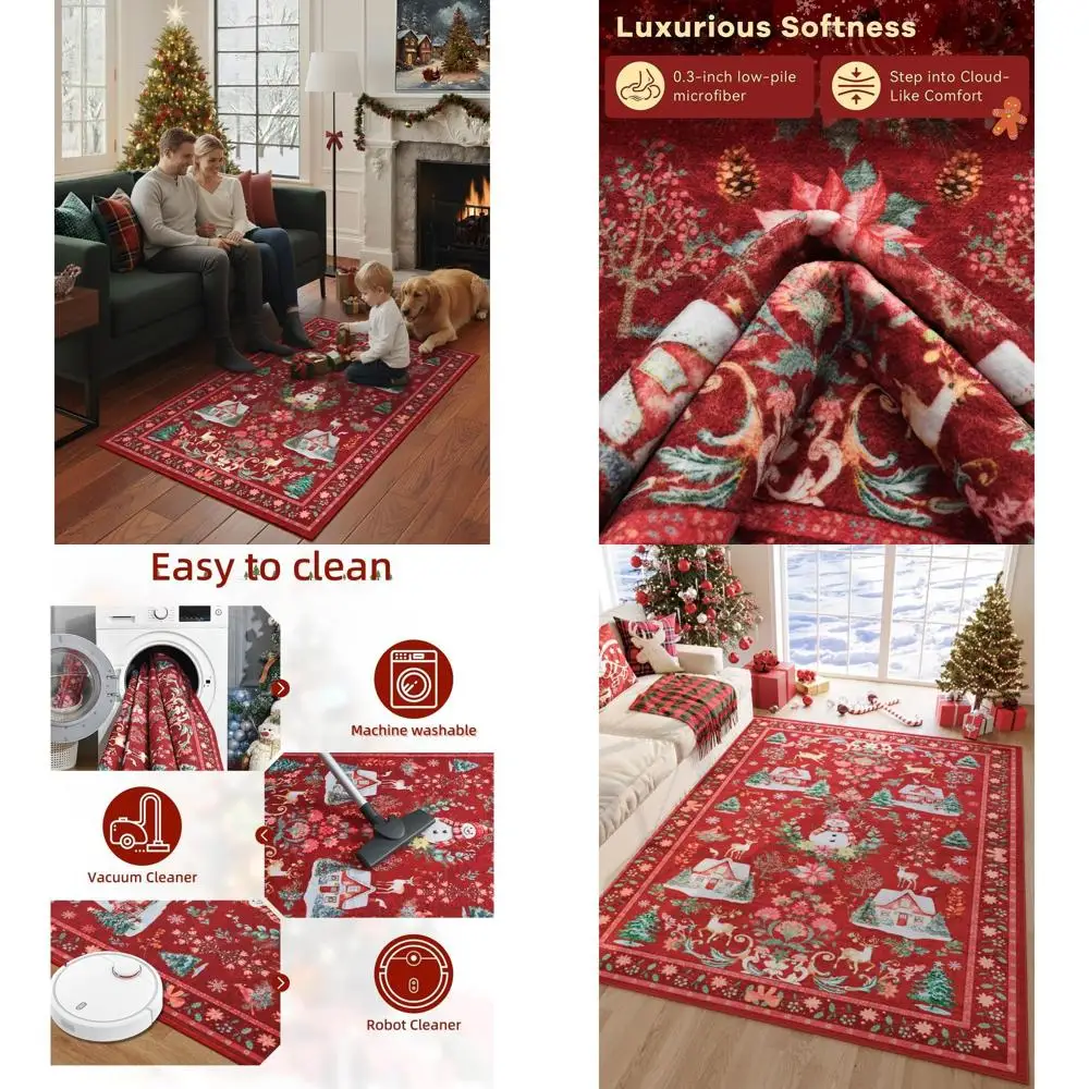 

Red Christmas Rugs - Soft Tree Design for Living & Kitchen, Non-Slip Washable for Bedrooms & Dining Rooms