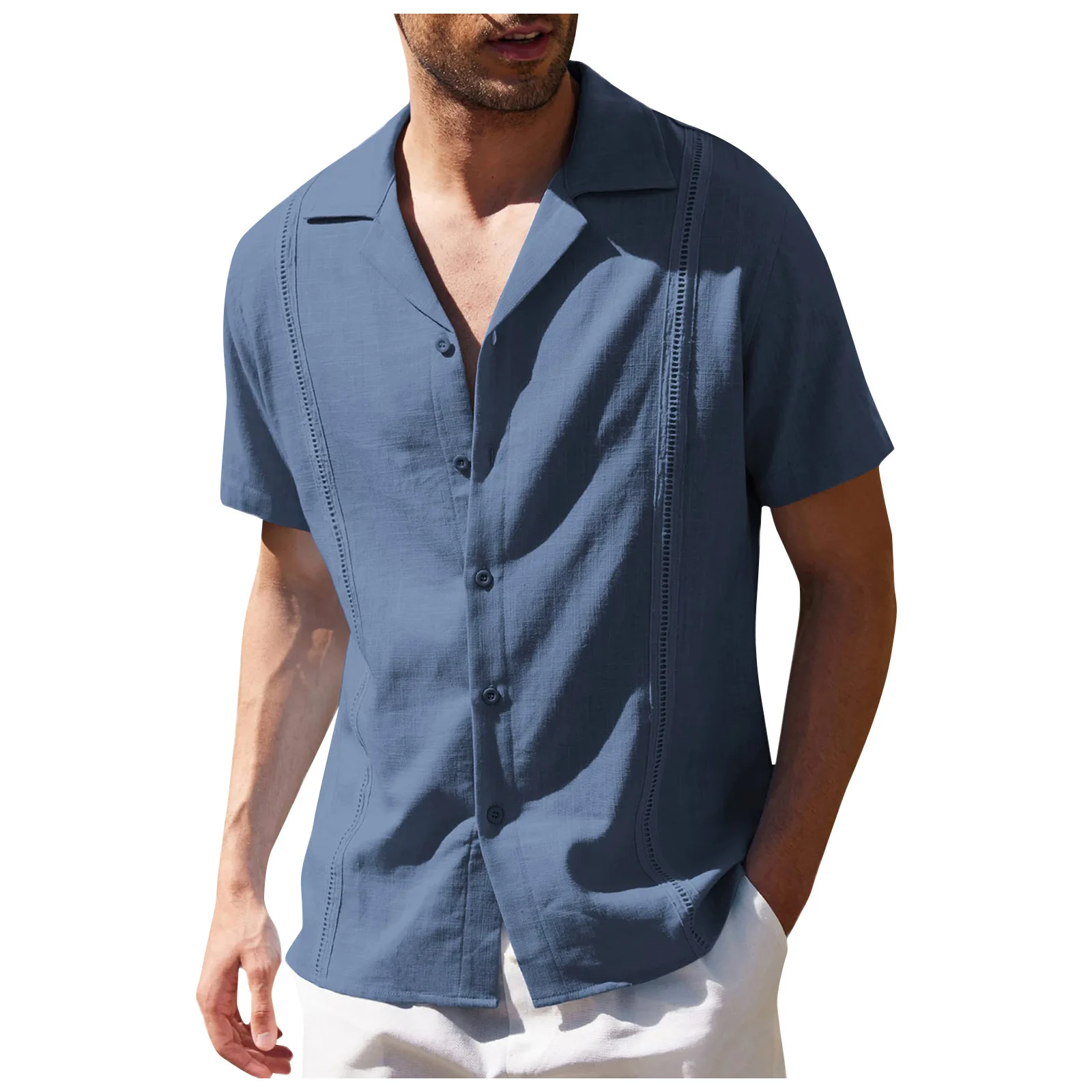 Men's White Shirt Short-sleeved Summer Button Cardigan Black Top Suit Collar Blue Business Fashion Elegant Shirts Blouses