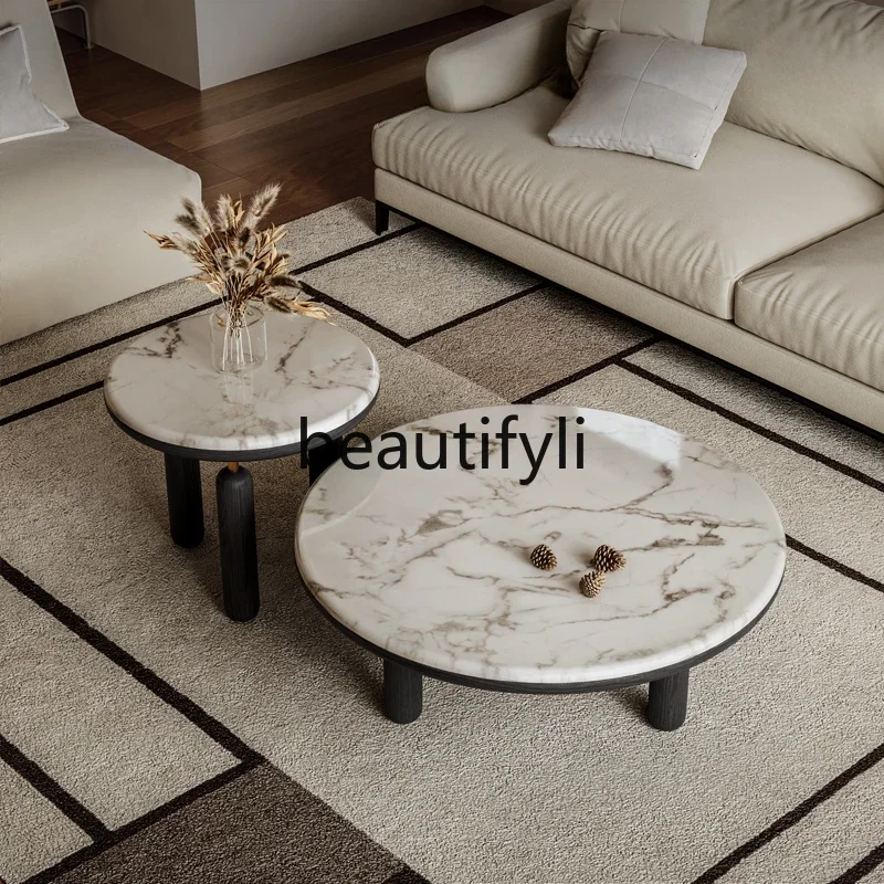 Italian minimalist round coffee table combination designer high artistic sense supercrystalline stone household table