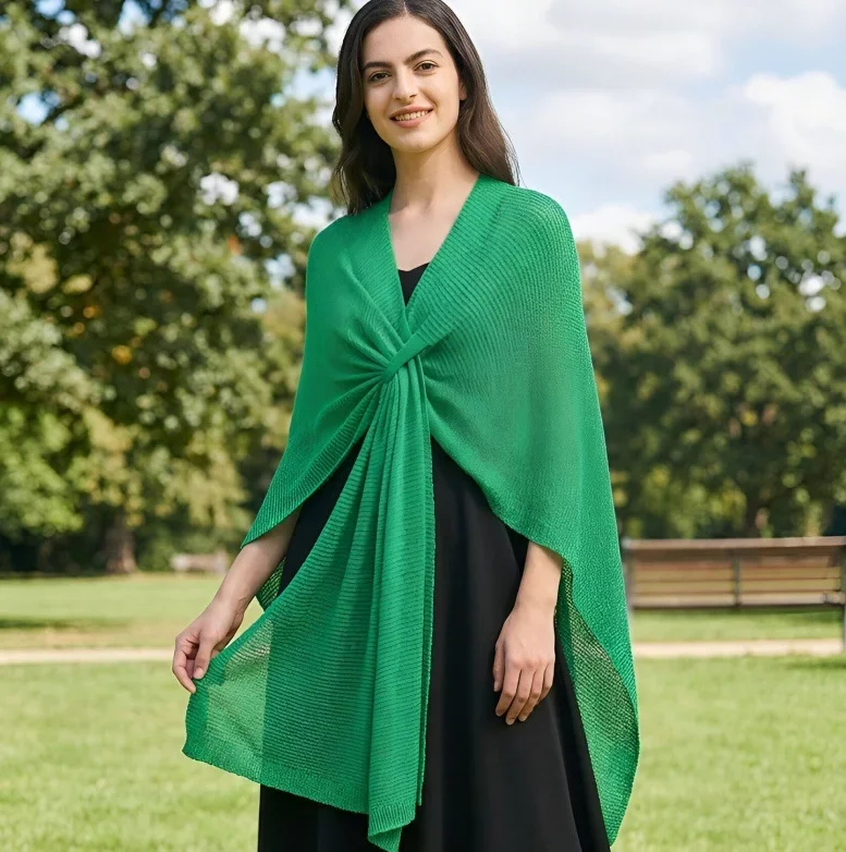 Women's Knitted Cape Shawl - Versatile Travel Poncho for Spring Summer Autumn Keeps Warm in Air-Conditioned Rooms 2026 New