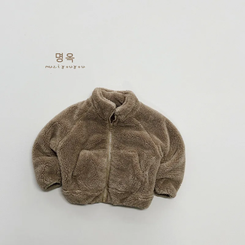 2024 Winter New Children Long Sleeve Plush Coat Plus Velvet Thick Girls Warm Jacket Kids Boys Cotton Fleece Coat Baby Clothes