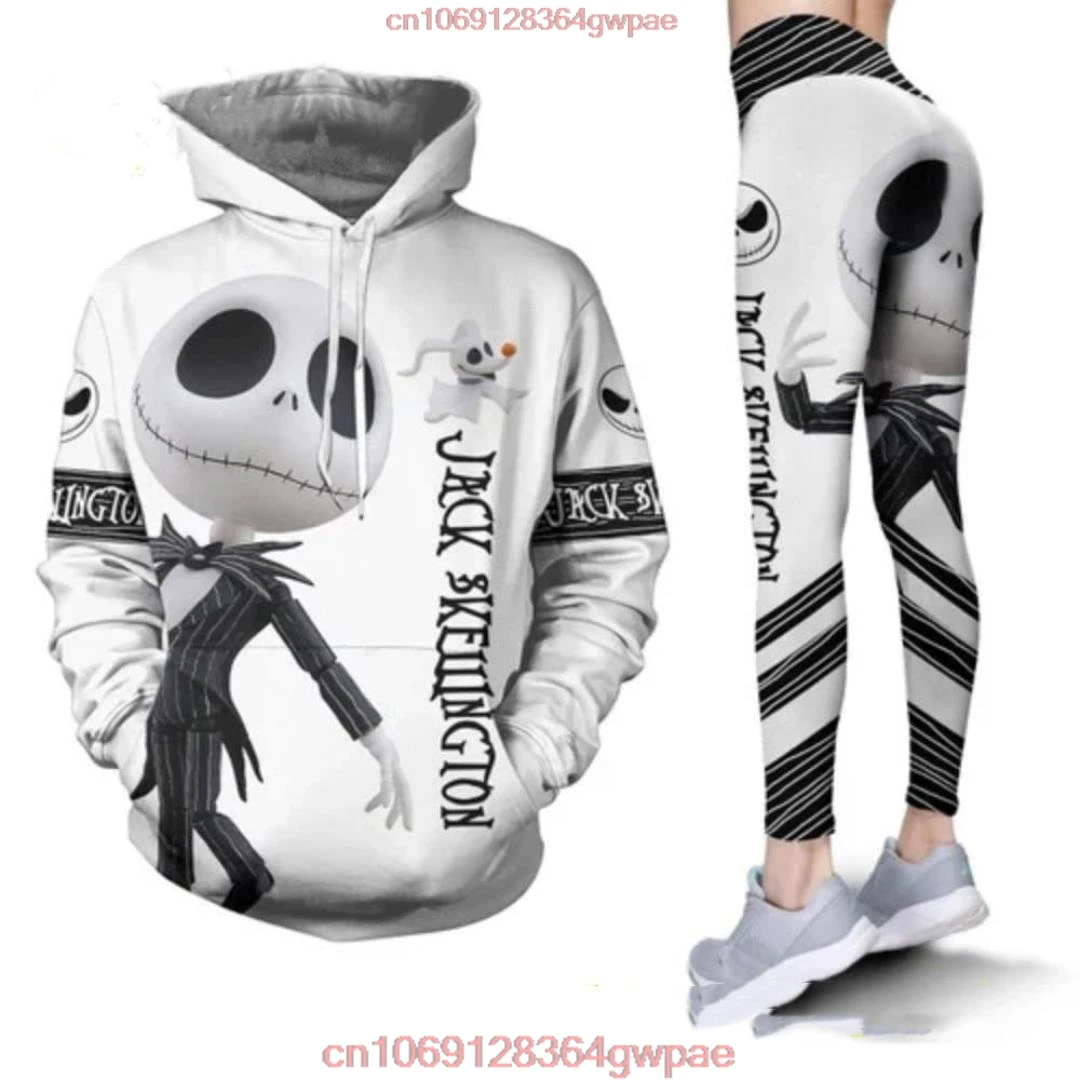 The Nightmare Before Christmas Jack Skellington Women\'s Hoodie and Leggings Set Disney Yoga Hoodie Leggings Fashion Tracksuit