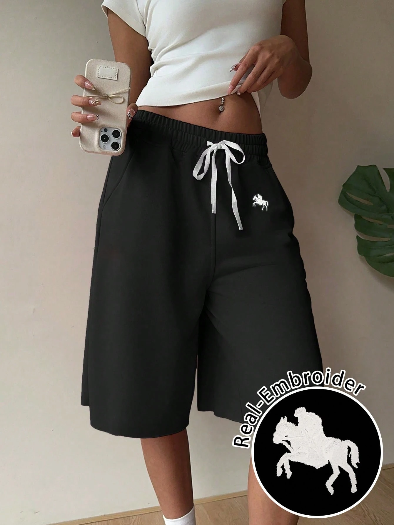 

Женские широкие спортивные шорты с завязками, повседневные, для отдыха, длиной до колена, бермуды