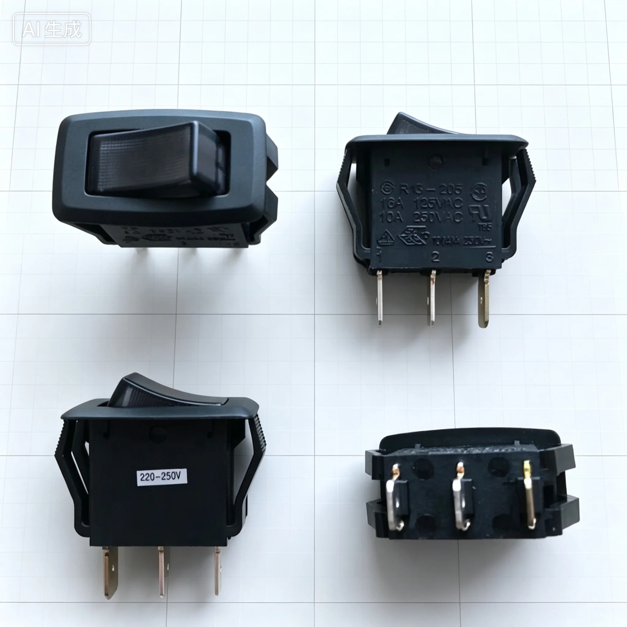 For SCI Rocker Switch 3Pin 2Position With Lamp R13-205 10A 250V Power Switch