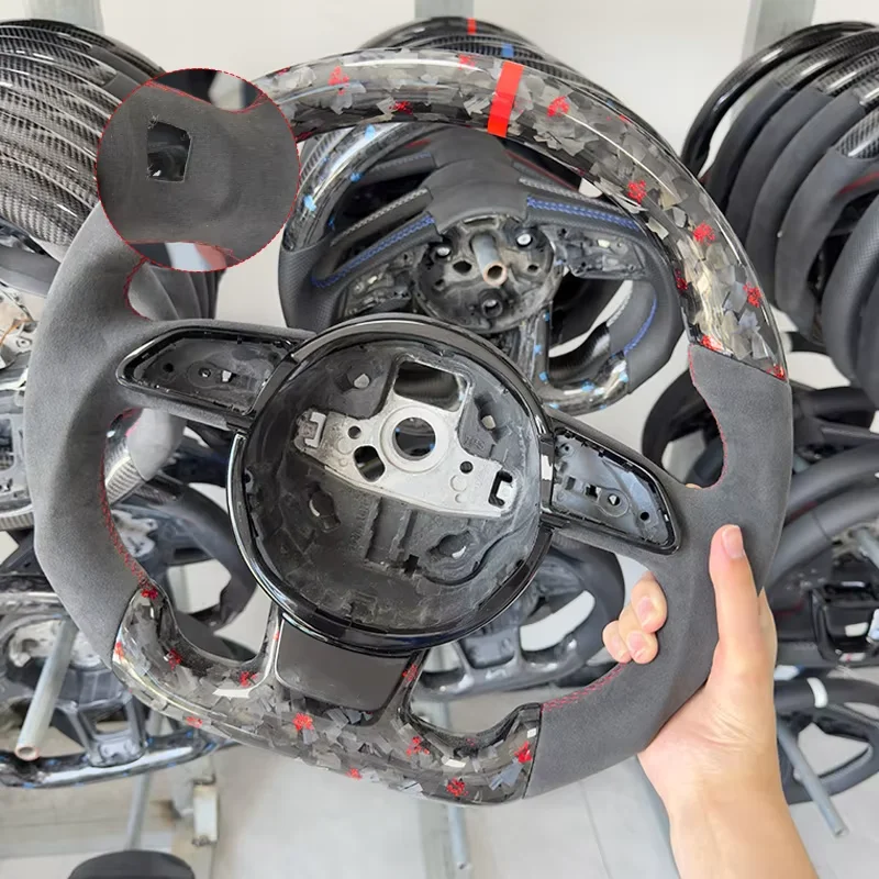 Geschikt voor Audi A3 A4L A5 Q3 Q5 Q7 D-type stuurwiel custom rood gesmeed geperforeerd lederen stuurwiel auto-onderdelen