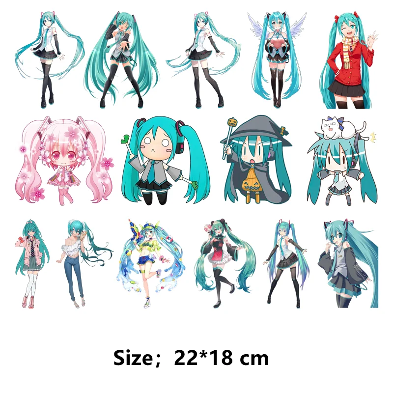 Cartoon Cute hatsune Miku Clothing self-adhesive patches DIY Sewing thermo-stickers for children stripes appliques