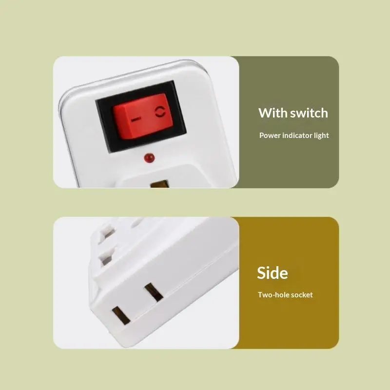 Universal US Extension Socket 2 Way Wall Power Outlet Plug Adapter Converter With Switch 6A 250V With Switch Indicator Light