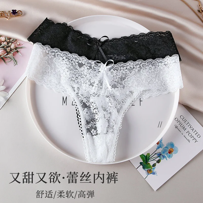 

Women's Transparent Ultra-thin Seamless thongs underwear Sexy Low-Rise Sheer Mesh G-String panties Lace hollow out T-back Briefs