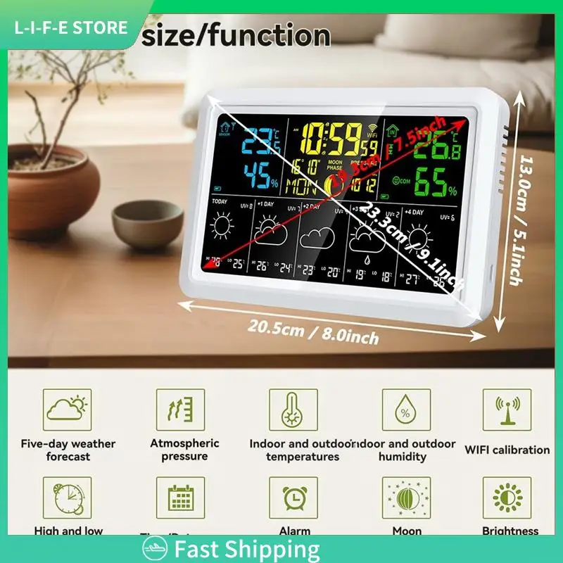 

WIFI Multifunction Tuya Weather Station Air Quality Temperature Humidity Meter Moon Phase Air Pressure Weather Clock-AA98