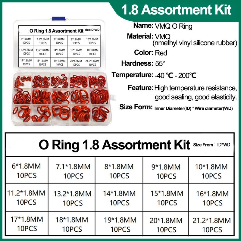 VMQ O-Ring-Dichtungsscheiben-Set aus Silikonkautschuk, FKM-Sortimentssätze für O-Ring-Dichtungen aus Fluorkautschuk, für die Autoreparatur von Luftgasaanschlüssen – Detail 13