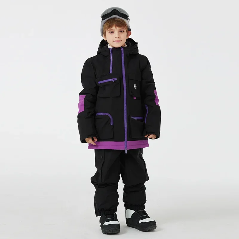 

Winter Hooded Jacket Pants Boy Snow Suits Outdoor Sport Girls Ski Sets Mountain Waterproof Children Snowboard Outfit Clothes