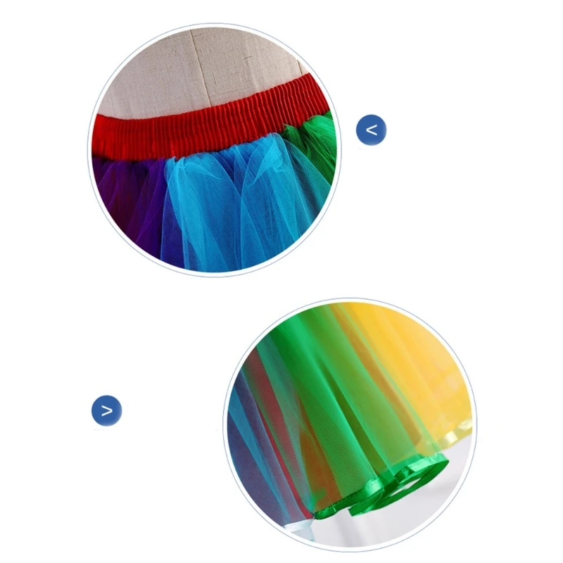 Women High Waist Pleated Mesh Midi Skirt Rainbow Skirt Layered Tulle Skirt P8DB