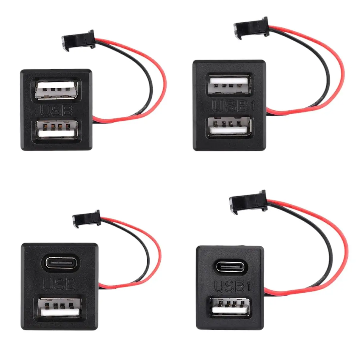 1個 ブラック 二層式 USB Type-C メス ベースソケット & メス USB ランプ 充電ソケット 電源ソケット ケーブルコネクタ付き