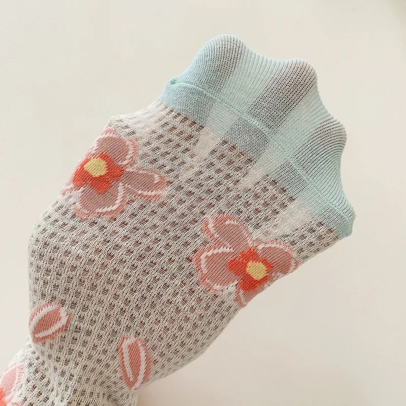 Summer Cotton Mesh Socks Girl's Ins Style Tulip Flowers Short Hosiery Women's Cute Soft Thin Cartoon Floret Ruffle Pile Socks